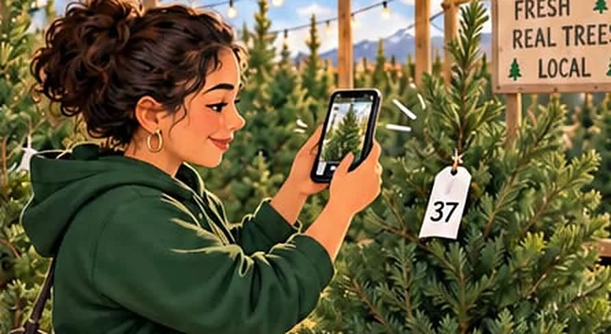Illustration of Dana photographing a tree at the lot