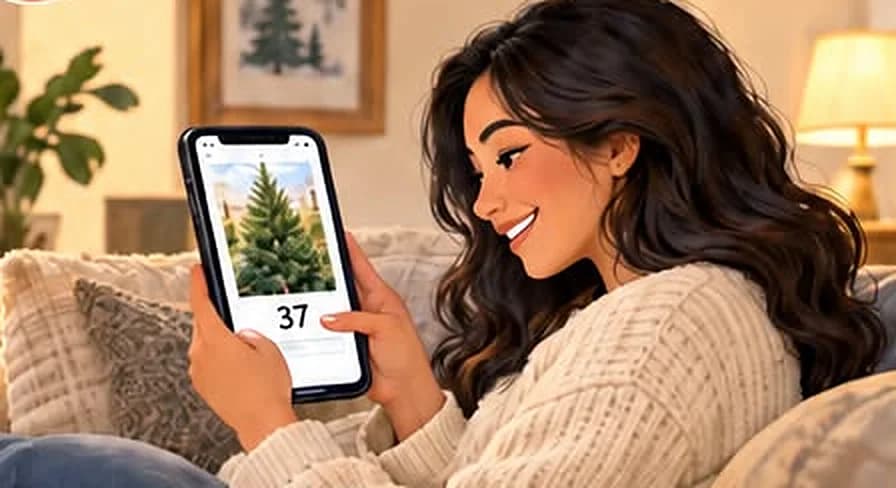 Illustration of a customer on her couch picking tree number 37 on her phone