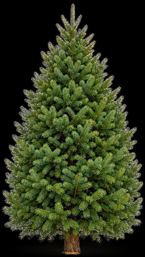 Warm painted illustration of a full Douglas fir Christmas tree on a plain background